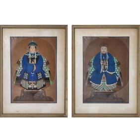 Pair Of Chinese Ancestor Portrait Paintings