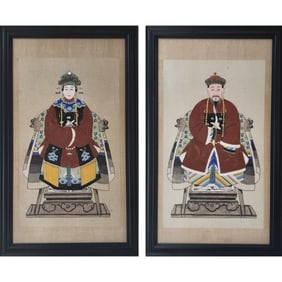 Pair Of Chinese Ancestor Portrait Paintings