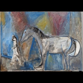 Signed Acrylic On Canvas Abstract Figural Painting
