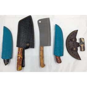 5Pc Hand Made Damascus Steel Knives And Sheathes