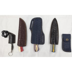 5Pc Hand Made Damascus Steel Knives And Sheathes