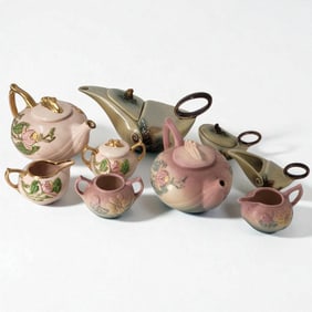 Lot Of Hull Art Pottery Teapots & Teacups, 9 Pieces