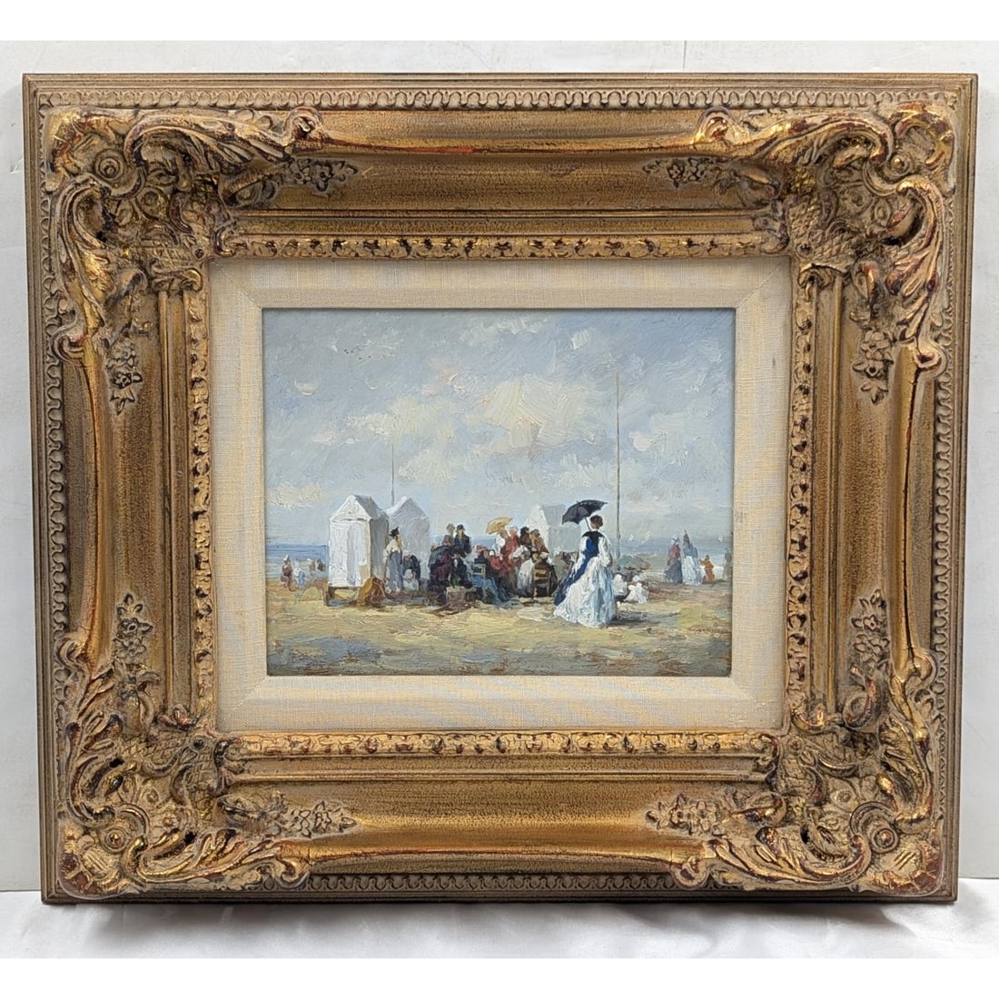 Vintage Oil On Wood Impressionist Beach Scene Painting: Vintage Oil On Wood Impressionist Beach Scene Painting. Measures approx. 16 1/2" X 18 1/2", Sight measures approx. 7" X 9". Please copy and paste the URL link below to review our Terms and