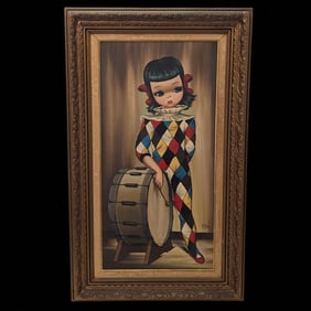 Large Mid-Century Modern Big Eye Painting, Signed Eden