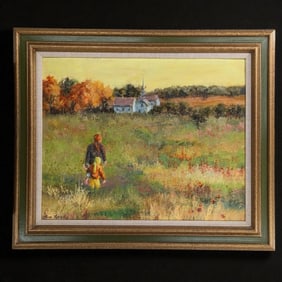 Vintage English Artist Anne Hardy Oil On Board Scenic Painting, Signed Bottom Left