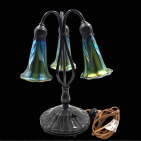 Vintage Buffalo Metal Three-Light Lily Lamp, One Shade Is Broken