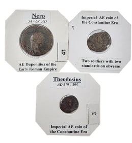 Lot Of 3 Ancient Coins Theodosius, Nero And Two Soldiers