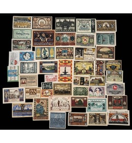 Large Grouping Of German European Notgeld Notes All In Very Good To Excellent Condition