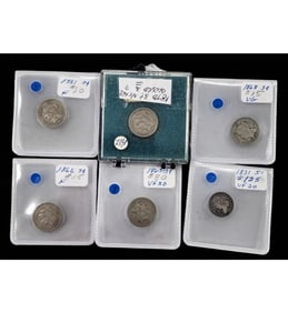 A grouping Of 19th C American Silver Coins 1831 65 66 68 73 81 All Ungraded  SEE ALL PICS