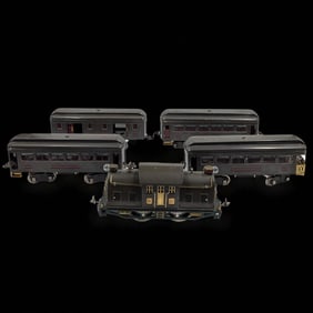 Vintage Lionel Standard Gauge 10E Gunpowder Gray Electric Locomotive And Train Cars, 5 Pieces