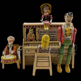 Vintage Li'l Abner And His Dogpatch Band Wind-up Tin Toy, 3 Pieces, Circa 1945