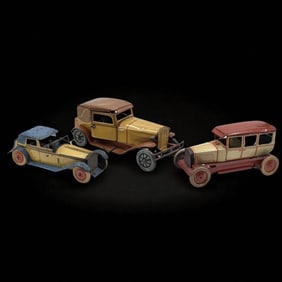 Lot Of 3 Vintage English / German Tin Lithograph Wind-Up Cars