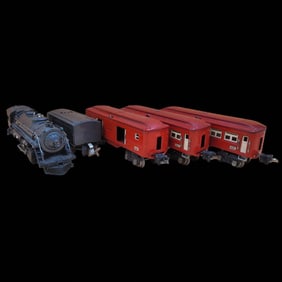 Vintage Lionel 1666 Gunmetal Steam Locomotive 5Pc Red Passenger Set Circa 1930s