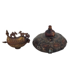 Lot Of 2 Old Lime And Opium Boxes / Containers Possible Indian And Tibetan