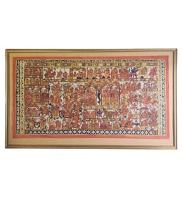 A Very Fine Vintage Phad Painting Rajasthan India Canvas Laid On Board