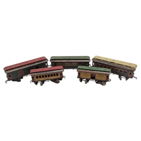 Lot Of 5 Vintage Ives Railway Lines Limited Vestibule O-Gauge Tinplate Baggage And Passenger Cars