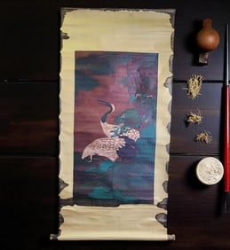 A Chinese Scroll Painting With Birds And Calligraphy