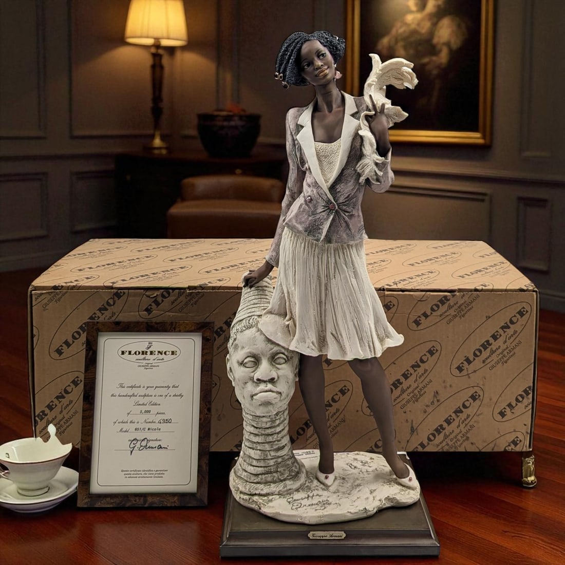 Giuseppe Armani Figurine: Limited Ed. 4950/5000 "Nicole" 651C With COA And Original Box: Giuseppe Armani Figurine: Limited Ed. 4950/5000 "Nicole" 651C With COA And Original Box. Box measures approx. 10" X 22" X 7 1/2". Please copy and paste the URL link below to review our Te
