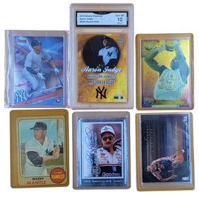 6 Collectable Sports Cards Aaron Judge 2015 Rookie Gold, Mickey Mantle Patrick Ewing And Dale Sr