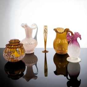 Lot Of 5 Vintage Glass Vessels, One Fenton Piece