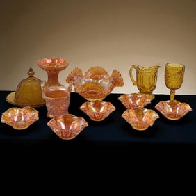 Lot Of 12 Vintage Carnival / Amber Glass Pieces