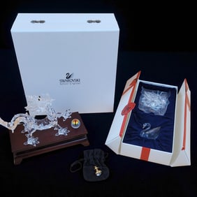 Swarovski Zodiak Dragon And Welcome Gift Swan And Heart Crystals With Original Boxes
