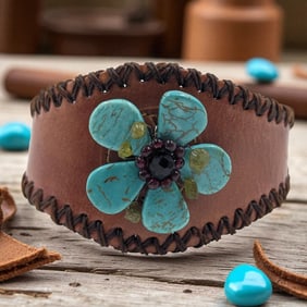 Vintage Kirks Folly Leather And Turquoise Bead Cuff Bracelet