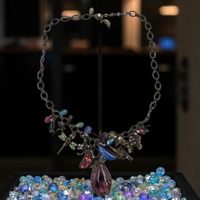 Vintage Kirks Folly Crystal And Glass Bead Charm Necklace