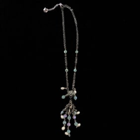 Vintage Kirks Folly Crystal And Glass Beaded Cherub Pendant Necklace