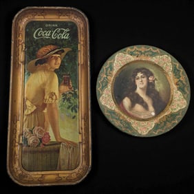 A Pair Of Antique Advertising Trays, Early Anheuser Busch Advertising Tray And Coca-Cola Tray