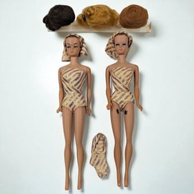 Pair Of Vintage 1960s Mattel Fashion Queen Barbie Dolls With Extra Wigs And Outfit, NO BOX