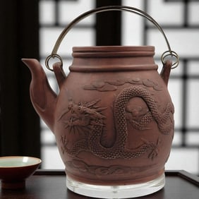 A Fine Yixing Clay Teapot Decorated With Dragons, Shi Da Bin Mark