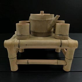 Chinese Bamboo Design Yixing Clay Teapot Set With Impressed Seal Mark