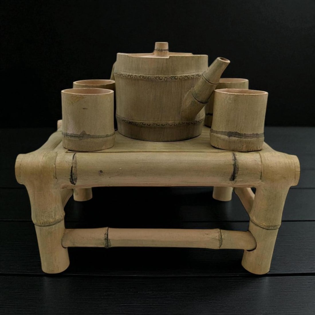 Chinese Bamboo Design Yixing Clay Teapot Set With Impressed Seal Mark (1 of 18)
