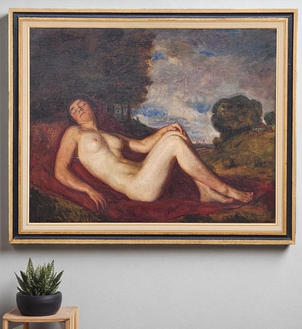 Hungarian István Boldizsar 1897-1984 Reclining Nude Woman On Canvas Signed Bottom Right: Very Large Hungarian István Boldizsar 1897-1984 Reclining Nude Woman On Canvas Signed Bottom Right. Frame Measure 44.5" X 54.5", Sight 37 1/4" X 47". Please copy and paste the URL link bel