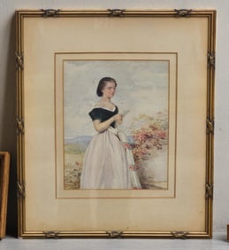 Spanish Luis Riccardo Falero 1851-1896 Watercolor Painting Signed Lower Right "The Letter"
