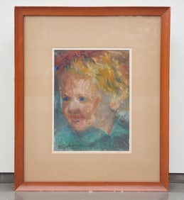 Israeli-Nahum Gutman 1898-1980 Signed Portrait Of A Child