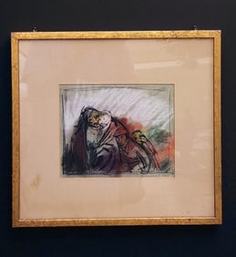American European-Frantisek Reichental 1895-1971 Crayon Drawing Signed & Dated 1945