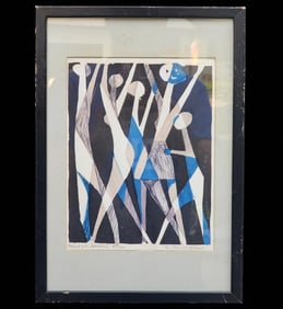 American European-Frantisek Reichental 1895-1971 Hand Colored Linocut Signed