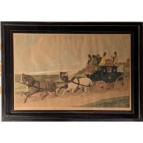 An Antique Framed Colored Print Of "The Royal Mail Coach" After Victor-Jean Adam (French, 1801-1866)