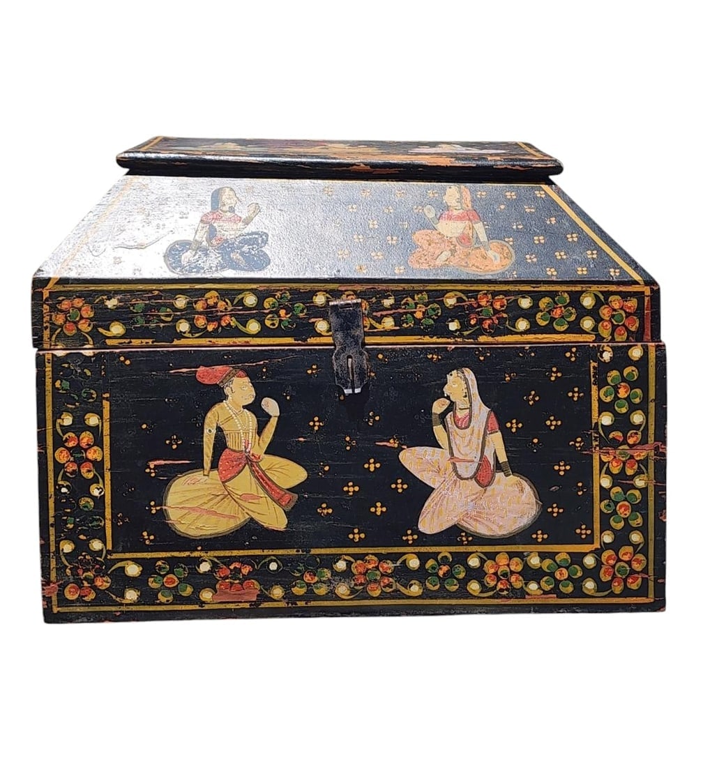 Antique Polychromed Painted Anglo Indian Box / Small Trunk 19th C (1 of 18)
