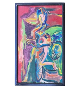 New York American-Byron (George Byron) Browne 1907-1961 O/B Painting Woman With Bicycle