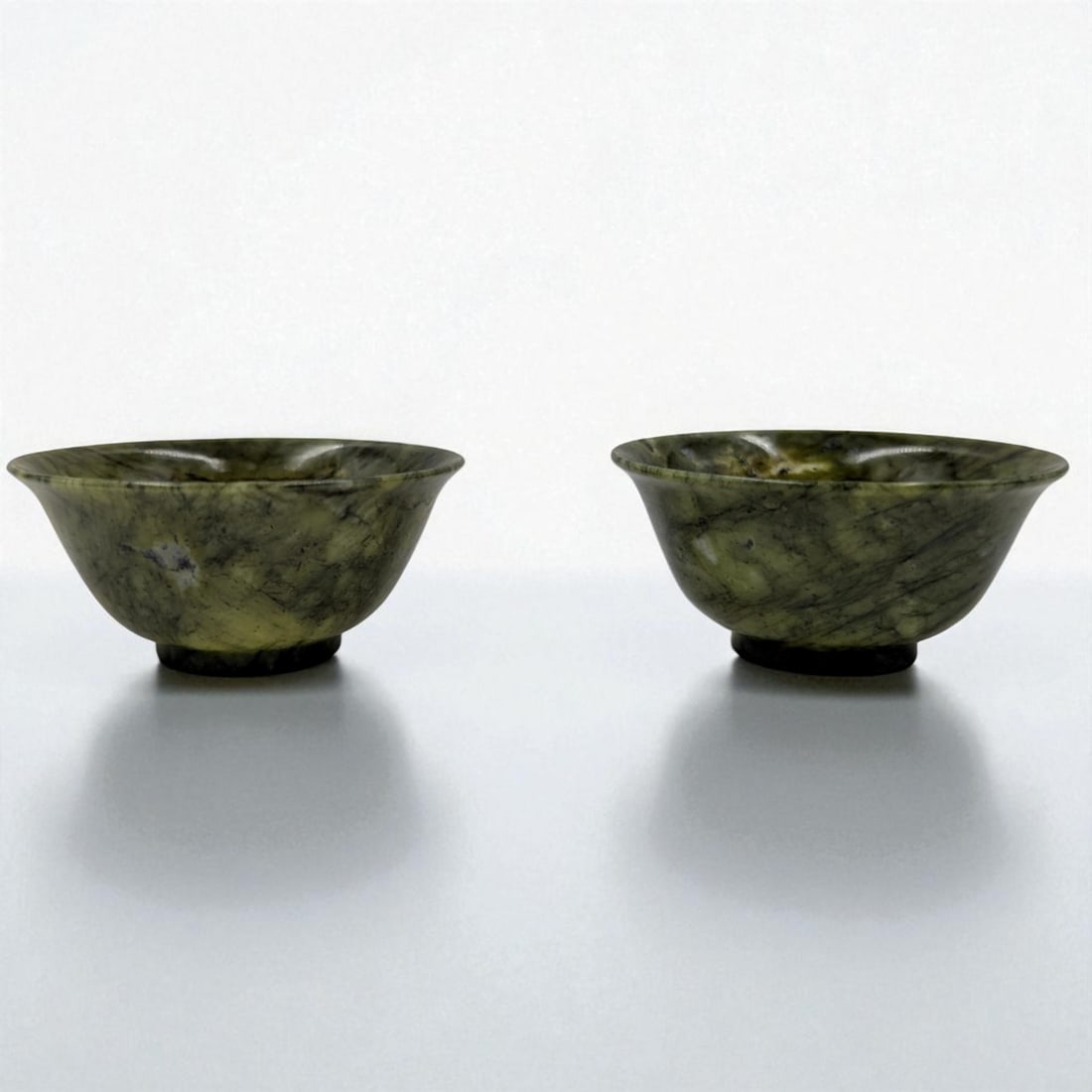 Pair Of Chinese Carved Spinach Jade Bowls In Decorative Box (1 of 12)