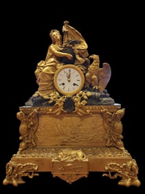 19th C French Gilt Bronze Ormolu Mantel Clock 1840 Commemorating Napoleon Bonaparte