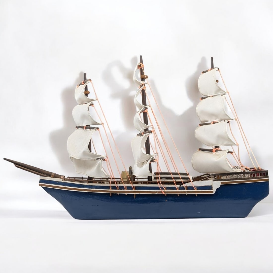 Large Antique Solid One Piece Table Top Ship Model (1 of 13)