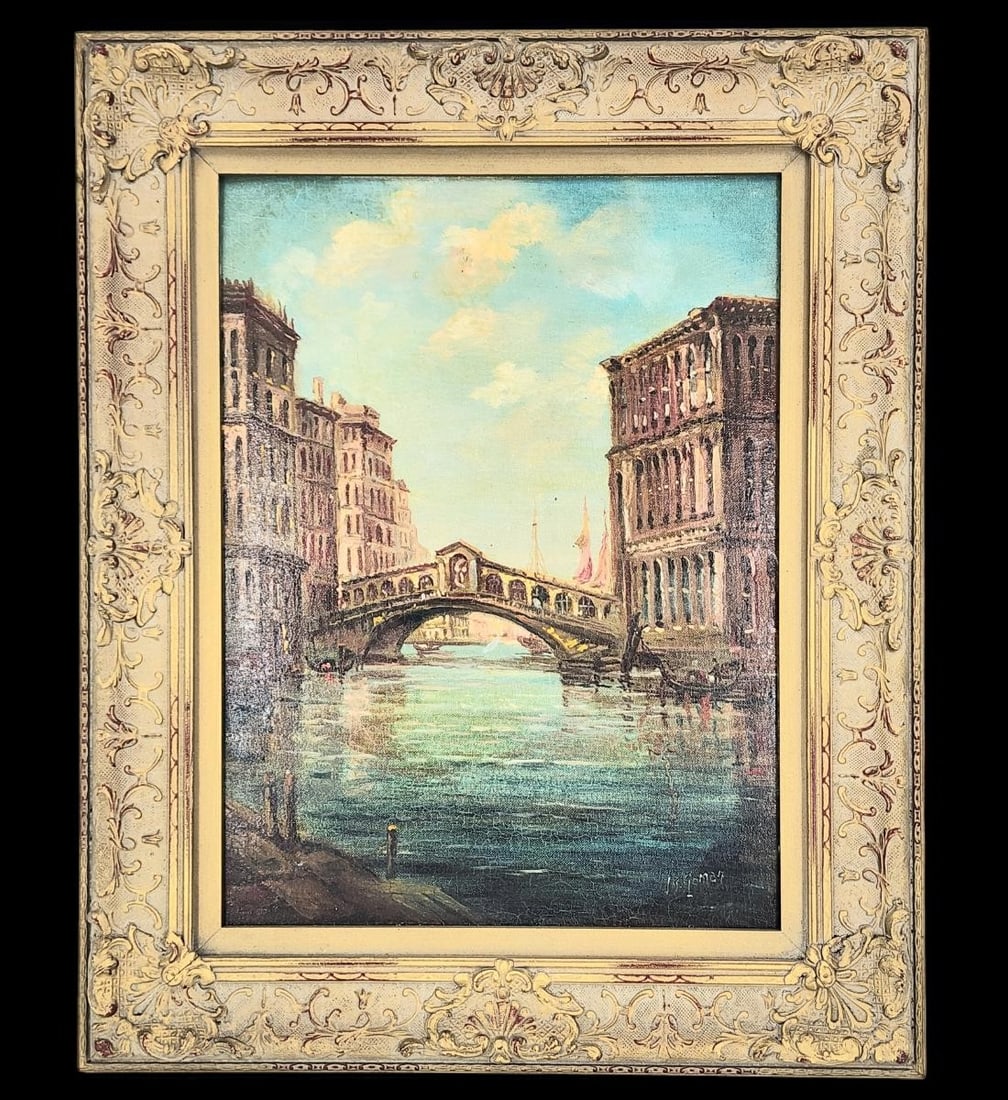 American New Jersey-Joseph Sloman Born 1883 "View Of The Rialto Bridge Venice" O/B (1 of 9)