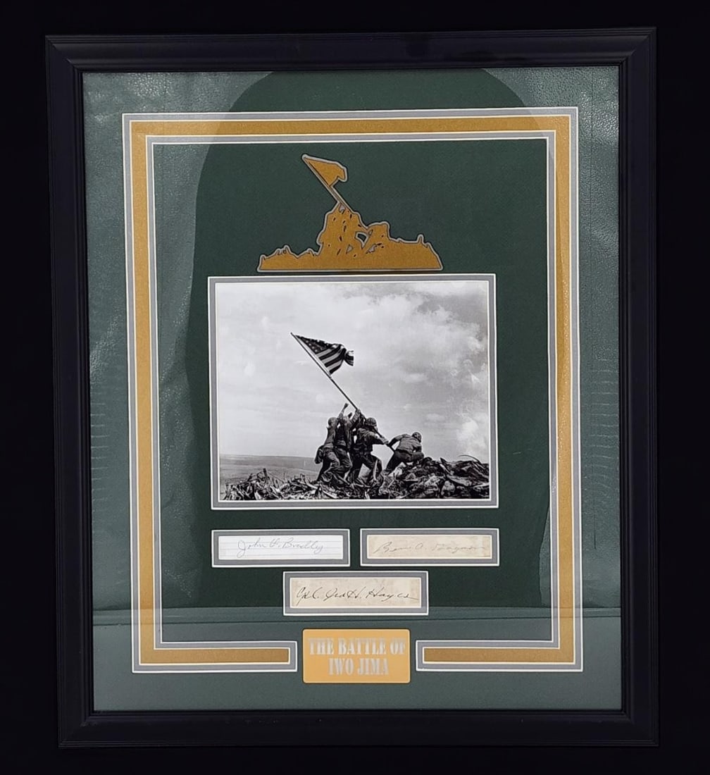 Iwo Jima Custom Framed Photo Flag Raising W/ Signatures And Coa (1 of 8)