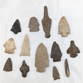 Grouping Of 13 Native American Stone Arrowheads