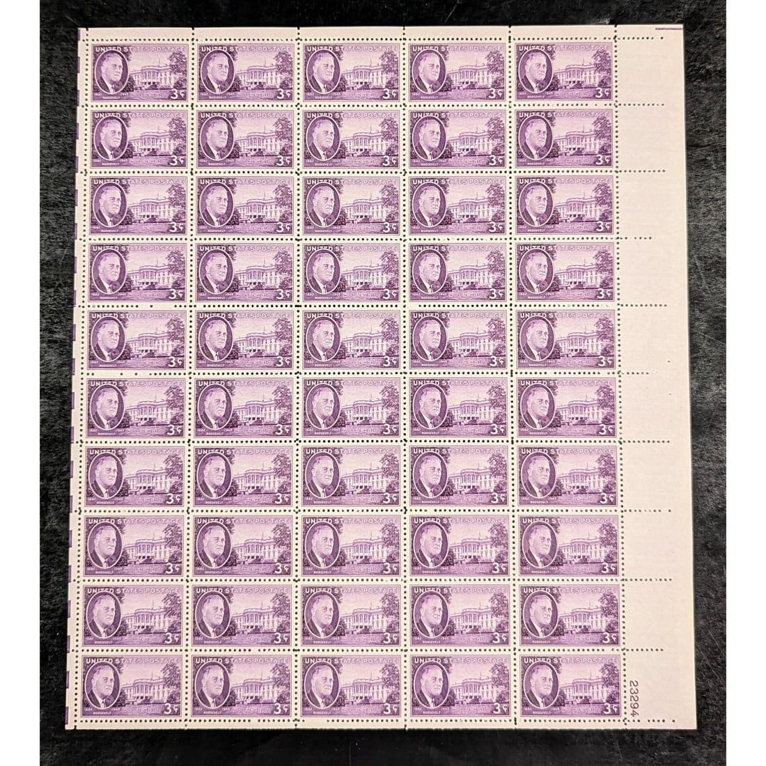 A Full Unused Sheet Of 3-Cent US Franklin D. Roosevelt Stamps (1 of 5)