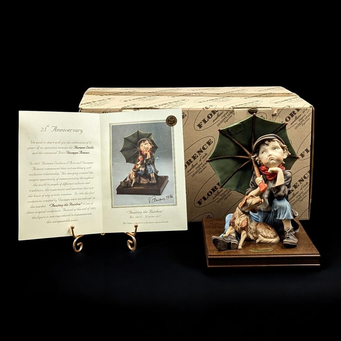 Giuseppe Armani Figurine: Limited Ed. 1149/5000 "Awaiting The Rainbow" 1501C With Box: Giuseppe Armani Figurine: Limited Ed. 1149/5000 "Awaiting The Rainbow" 1501C With Box. NO COA. Box measures approx. 10 1/2" X 17 1/2" X 9". Please copy and paste the URL link below to rev